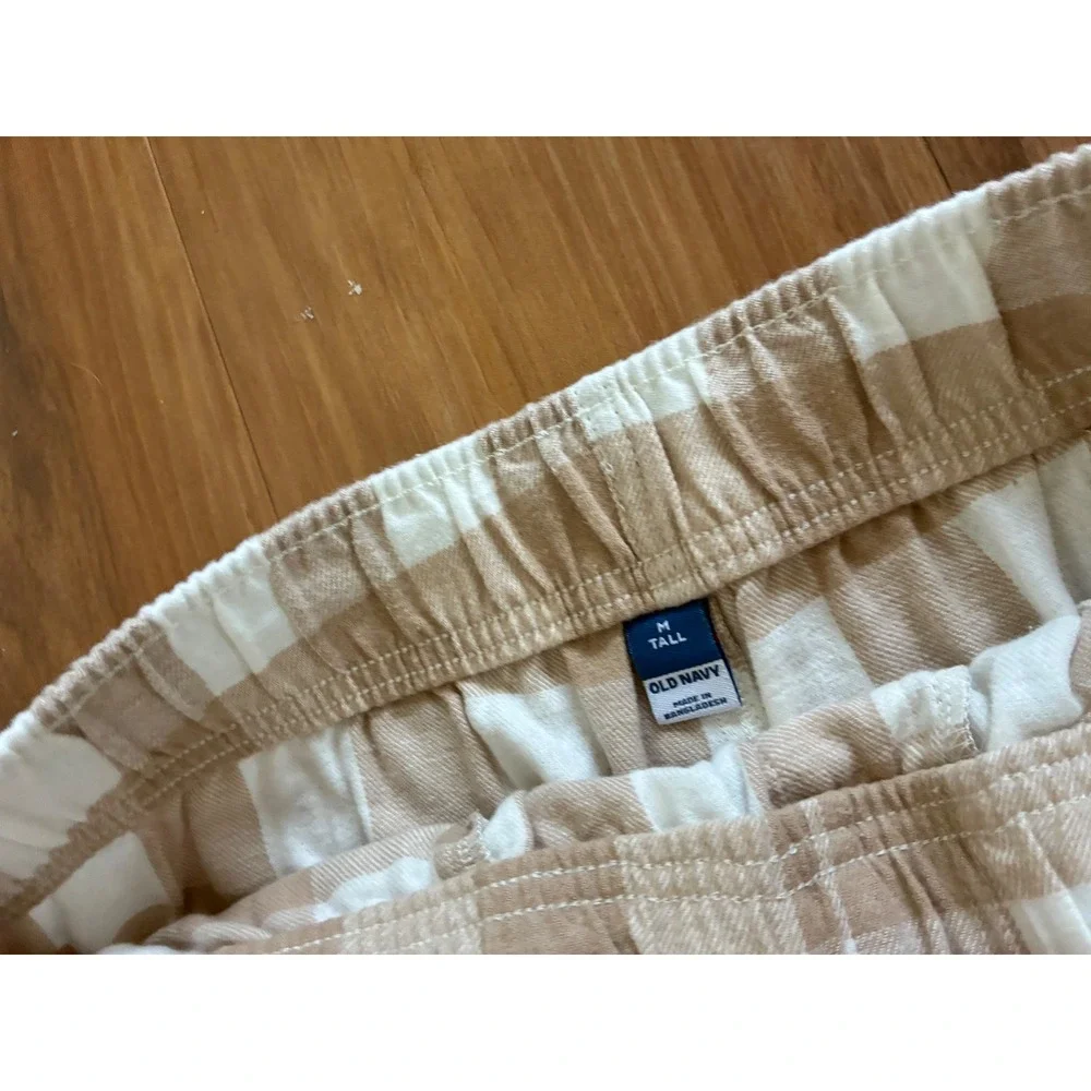 Old Navy Womens Tan White Buffalo Plaid Flannel Pajama Pants M Tall Minimalist